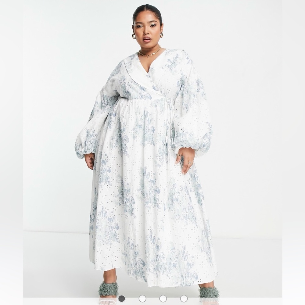 ASOS EDITION Curve wrap smock printed eyelet midi dress